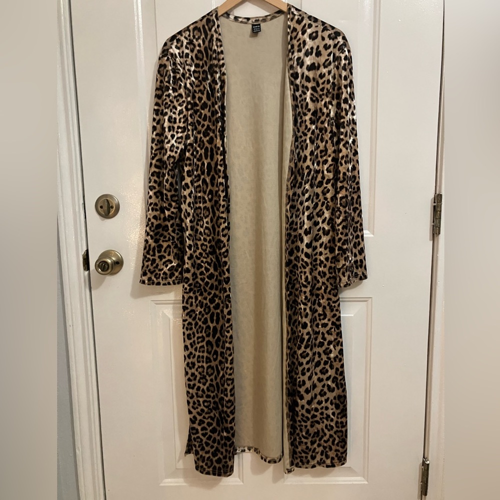 Shein-leopard open -front , velvet cardigan